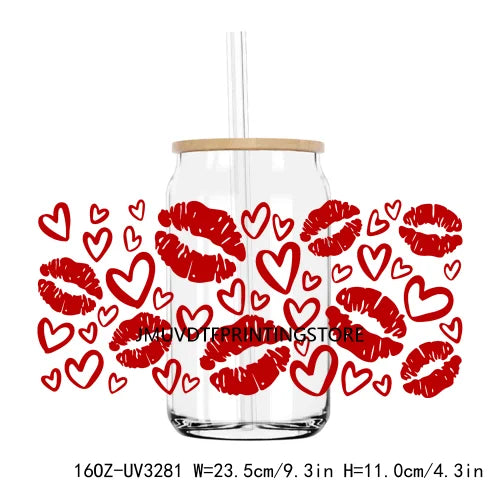 Retro Happy Valentines Day 16OZ UV DTF Cup Wrap Transfers Stickers Custom Labels DIY Waterproof Logo For Libbey Glass Love XOXO