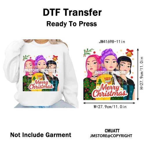 Merry Christmas Kpop Music Band Group Character Xmas Festive Love Iron on DTF Transfers Stickers Ready to Press for Clothes Bags