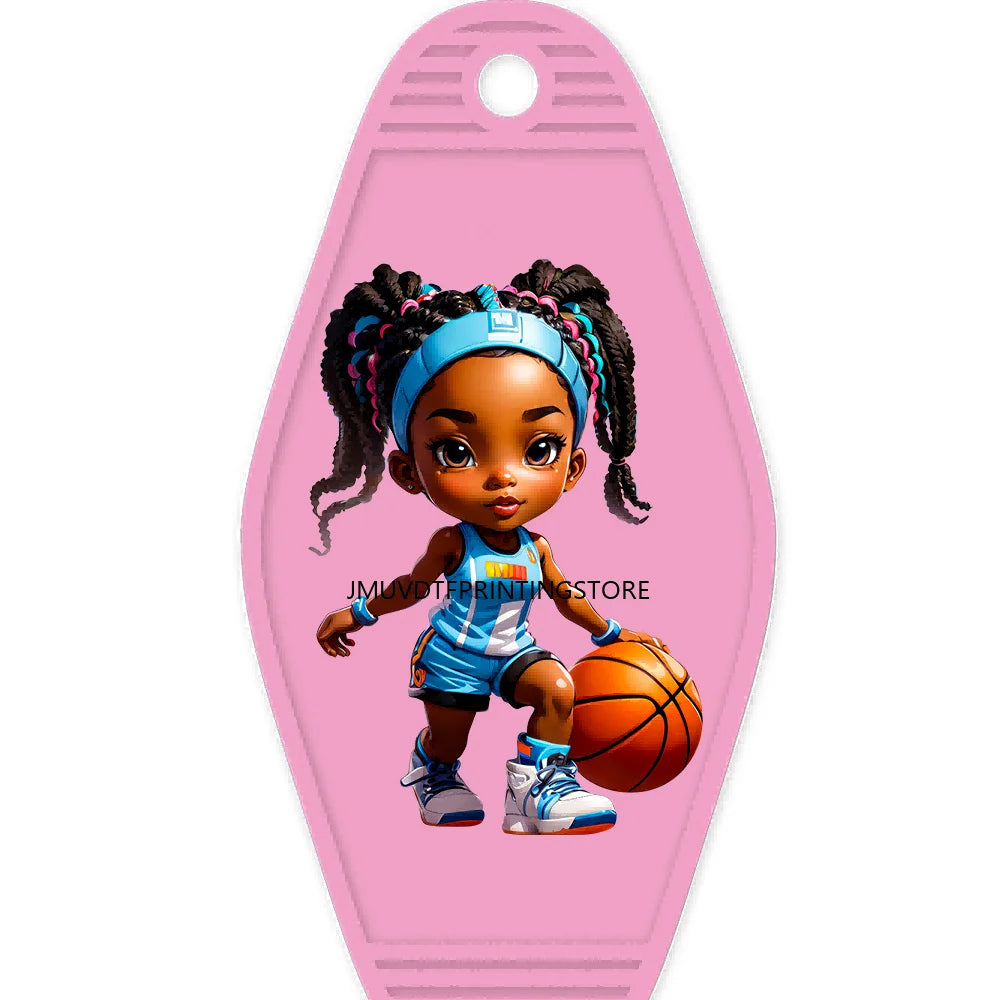 Cute Basketball Girl Players High Quality WaterProof UV DTF Sticker For Motel Hotel Keychain Cheerleading Girls