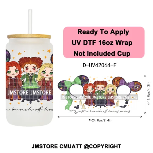 Mouse Halloween Villain Girly Cartoon Princess 16OZ UV DTF Cup Wraps Ready To Apply Transfer Stickers For Libbey Glass Can Mugs