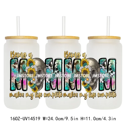 Floral Blessed Mama Leopard Mom 16OZ UV DTF Cup Wraps Ready To Apply Waterproof Transfer Stickers For Libbey Glass Can Tumbler