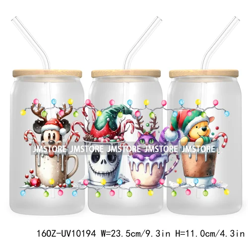 Christmas Lights Cartoon Coffee Cups 16OZ UV DTF Cup Wrap Transfer Stickers Custom Labels Waterproof Logo For Libbey Glass Can