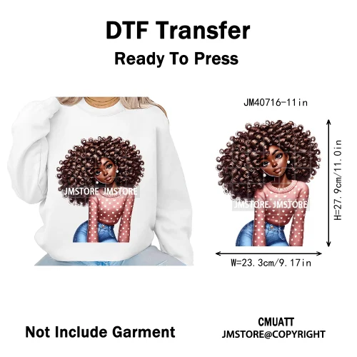 Sassy Curly Afro Women Fashion Hairstyle Urban Melanin Girls Iron on DTF Washable Transfers Stickers Ready to Press for Textile