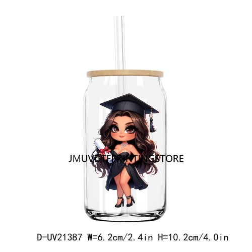 Chibi Latina Graduation Diploma UV DTF Transfer Stickers Decals For Libbey Cold Cups Mug Tumbler Waterproof DIY Logo Senior 2024