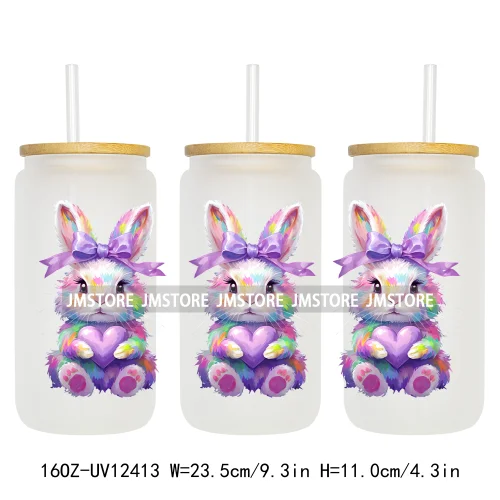 He Is Risen Christian Easter 16OZ UV Cup Wrap DTF Transfer Stickers For Libbey Glass Can Cups Tumbler Girly Happy Easter Bunny