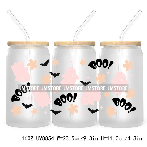 Cartoon Halloween Bat Pumpkin 16OZ UV DTF Cup Wrap Transfer Stickers Custom Labels Durable Waterproof Logo For Libbey Glass Can