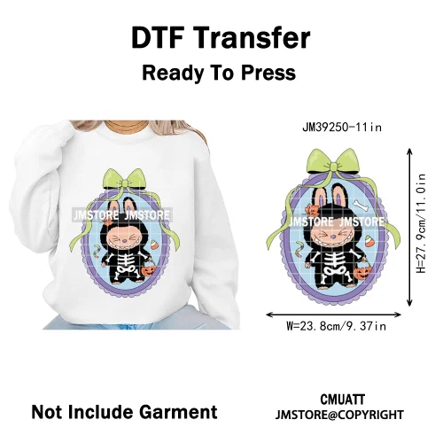 Trendy Cute Cartoon Doll Coquette Mirror Horror Halloween Iron on DTF Washable Transfers Stickers Ready to Press for Clothing