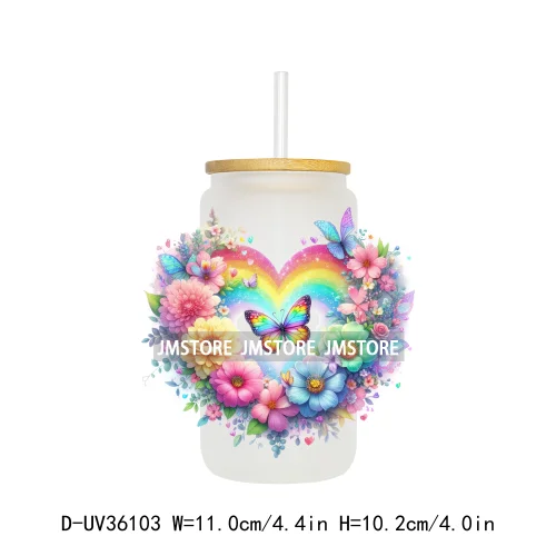 Vibrant Rainbow Butterfly Floral UV Sticker Decals For Libbey Cold Cups Mug Tumbler Transfer Stickers Durable Top Quality Labels