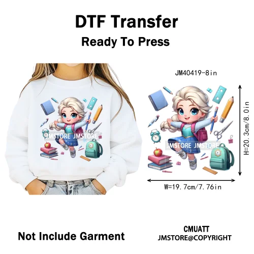 Cartoon Character Back To School Book Teacher School Friends Iron on DTF Washable Transfers Stickers Ready to Press for Textile
