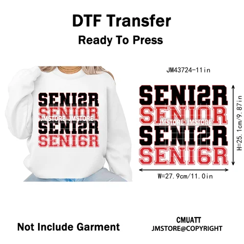 High School Senior Year Class of 2026 My First Last Day Iron on Washable DTF Heat Transfers Stickers Ready to Press for Hoodies