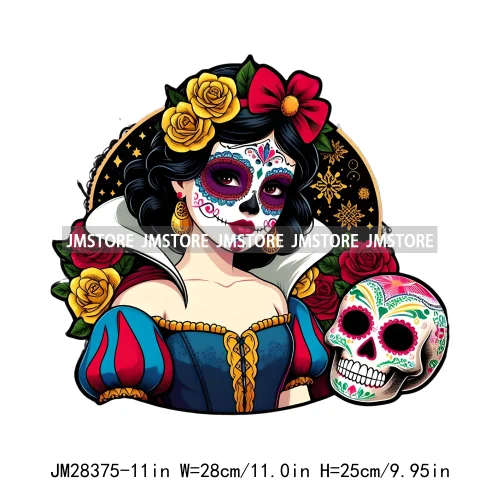 Cute Mexican Day Of The Dead Skeleton Catrina Princess Dolls Iron On DTF Heat Press Transfers Stickers Printing For Clothes