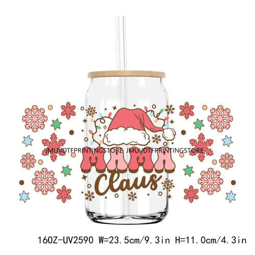 Western Christmas Highland Cow 16OZ UV DTF Cup Wrap Transfers Stickers Custom Labels DIY Waterproof Logo For Libbey Glass Can