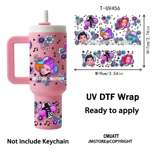 Demon Hunter Inspired Movie Kpop UV DTF Mini Tumbler Keychain Wraps Ready To Apply Transfer Stickers Prints Waterproof Decals