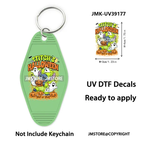 Spooky Halloween Cartoon Character Couple UV DTF Motel Keychain Wrap Ready To Apply Waterproof High Quality Hotel Keychain Decal