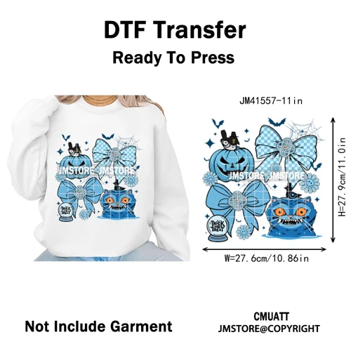 Cute Blue Tiger Idol Group Characters Kpop Halloween Pumpkin Iron on DTF Washable Transfers Stickers Ready to Press for Textile