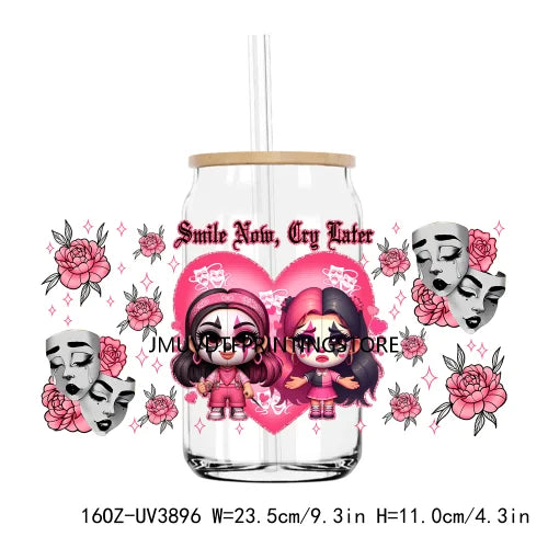 Chicano La Sad Girl Couple 16OZ UV DTF Cup Wrap Transfer Stickers Custom Labels DIY Waterproof Logo For Libbey Glass Can Hearts