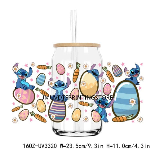 Cute Easter Bunny Cartoon UV DTF Sticker For 16OZ Libbey Glass Cup Can Wrap Transfer Sticker Custom Label DIY Logo Spring Flower