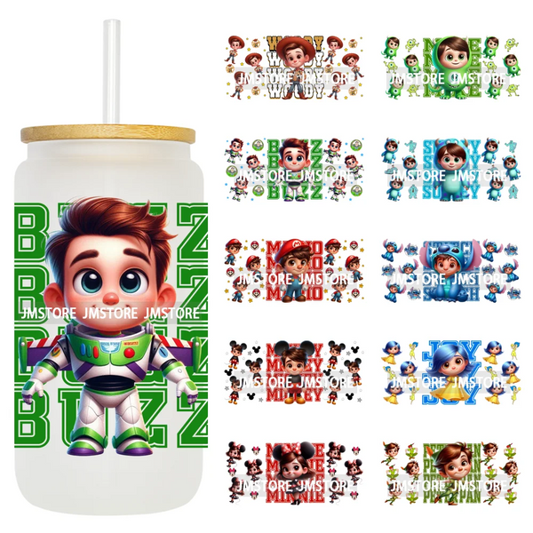 Toy Cartoon Movie Character UV DTF Wraps Transfer Sticker Selfadhesive Waterproof High Quality For 16OZ Libbey Glass Can Tumbler