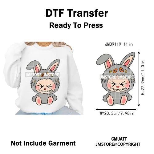 Cute Monster Cartoon Character Spooky Halloween Season Iron on DTF Washable Transfers Stickers Ready to Press for T-shirts Bags