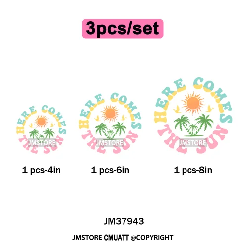 Funny Summer Quotes Sunset Palm Trees Beach Vacation Vibes Washable Iron on DTF Transfer Sticker Ready to Press for Textile Bags