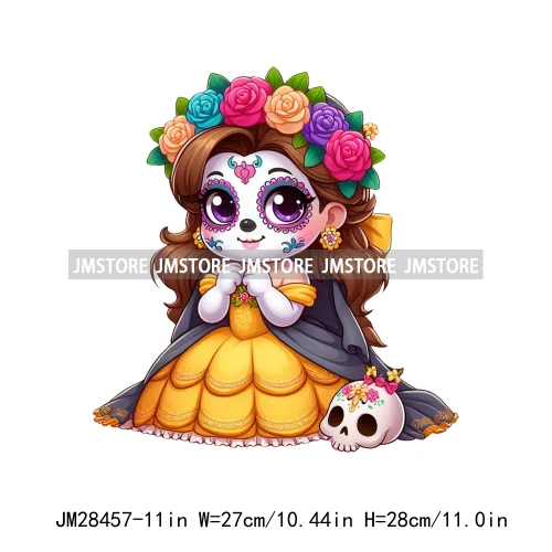 New Day Of The Dead La Catrina Dresses Girls Skull Flower Iron On DTF Transfers Stickers Ready To Press For Sweatshirt Bags