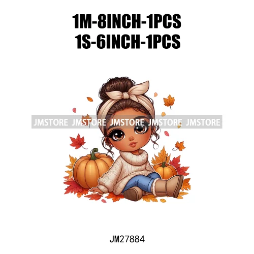 Cute Autumn Pumpkins Fall Vibes Laina Baby Hispanic Chibi Girls Logos DTF Iron On Transfer Stickers Ready To Press For T-shirts