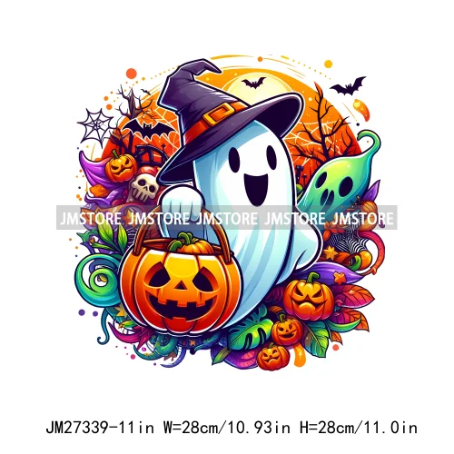 Cute Flower Ghost Bat Hey Boo Double Trouble Spooky Halloween Designs DTF Iron On Transfer Stickers Ready To Press For Clothing