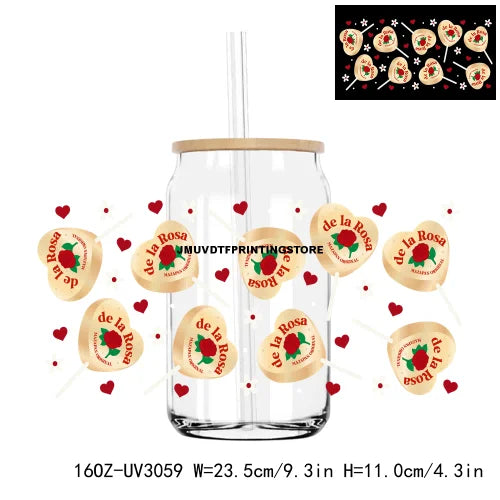 Latina Culture Valentine's Day 16OZ UV DTF Cup Wrap Transfers Stickers Custom Labels DIY Waterproof Logo For Libbey Glass Can