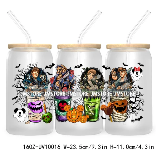 Halloween Coffee Cups UV DTF Sticker For 16OZ Libbey Glass Cup Can Cartoon Princess Wrap Transfer Stickers Custom Labels Logo