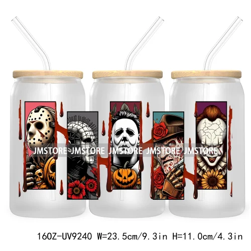 Halloween Gift UV DTF Sticker For 16OZ Libbey Glass Cup Can Wrap Transfer Stickers Custom Labels DIY Logo Horror Movie Killers