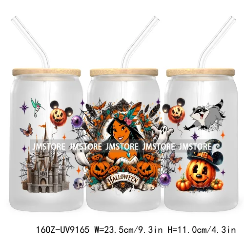 New Trendy Cartoon Princess Halloween 16OZ UV Cup Wrap DTF Transfer Stickers For Libbey Glass Can Cups Tumbler Waterproof Labels