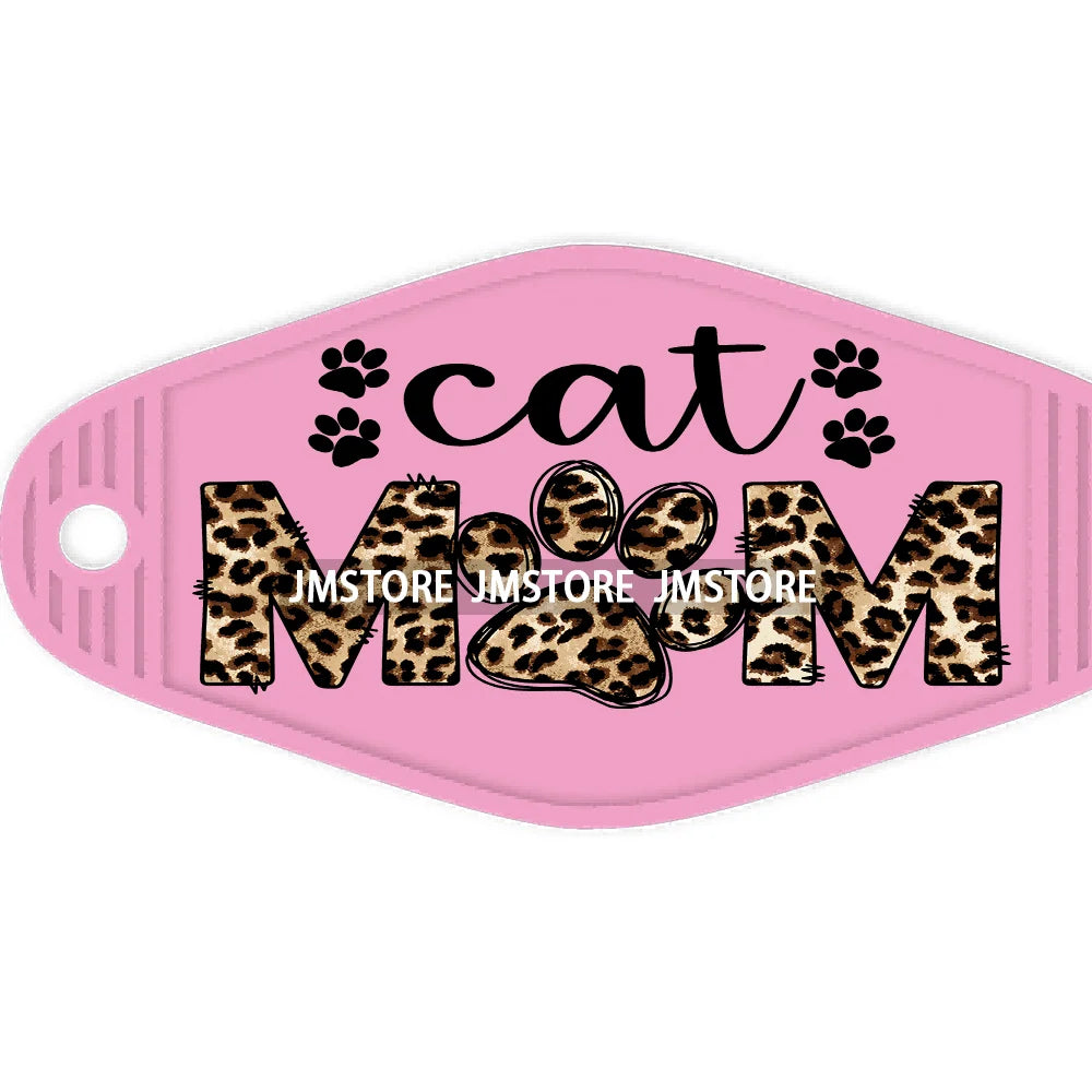 Leopard Cat Mom Paw Mother's Day High Quality WaterProof UV DTF Sticker For Motel Hotel Keychain Baseball Mama Labels DIY Logo