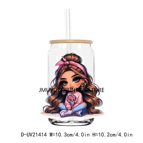 Chibi Cute Chicana Woman UV DTF Transfers Stickers Decals For Libbey Cold Cups Mugs Tumbler Waterproof DIY Logo Mexican Girls