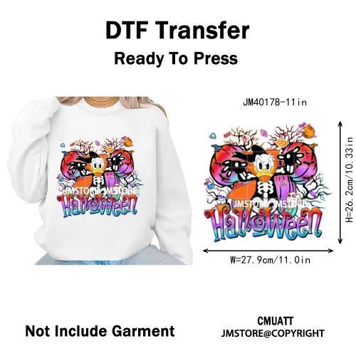 Cartoon Witches Princess Skull Animal Kids Love Characters Halloween Iron on DTF Transfers Stickers Ready to Press for T-shirts