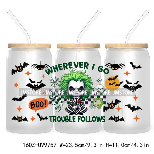 Halloween Double Trouble UV DTF Sticker For 16OZ Libbey Glass Cup Can Wrap Horror Princess Transfer Printing Custom Labels Logo