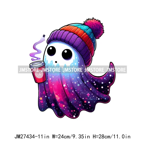 Colorful Coffee Spooky Babe Vibes Stay Spooky Season Ghost Skull Halloween DTF Decals Iron On Transfers Stickers For T-shirts