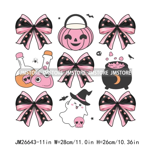 Fashion Halloween Pumpkin Coquette Bow Spooky Vibes Washable Printing DTF Iron On Heat Press Transfer Stickers For Clothing Bags