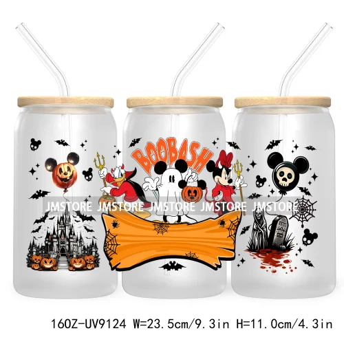 Mouse And Friends Halloween 16OZ UV DTF Cup Wrap Transfer Stickers Custom Labels Waterproof For Libbey Glass Can Magical Kingdom