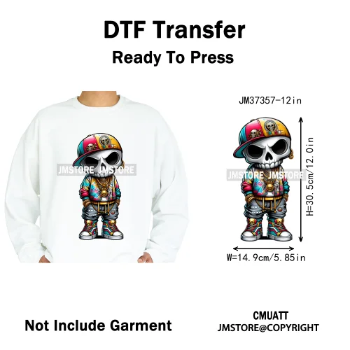 12in Colorful Graffiti Streetwear Skeleton Game Over Iron on DTF Thermal Transfers Stickers Printing Ready to Press for T-shirts