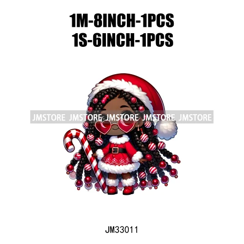 Fashion Black Santa Girls Candy Cane Afro Kids Christmas Season Iron On DTF Transfers Stickers Ready To Press For Sweatshirts