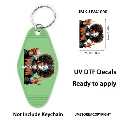 Black Horror Mama Skull Skeleton Ghosts UV DTF Motel Keychain Wraps Ready To Apply Waterproof High Quality Hotel Keychain Decals