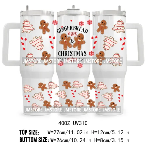 Hot Cocoa And Christmas Movies UV DTF Tumbler Wrap Transfer Stickers Custom Labels 40OZ Wraps Waterproof Christmas Gingerbread