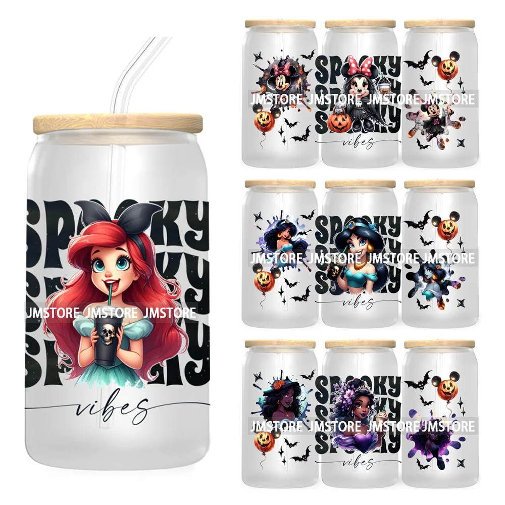 Spooky Vibes Halloween Princess 16OZ UV DTF Cup Wrap Transfer Stickers Custom Label Durable Waterproof Logo For Libbey Glass Can