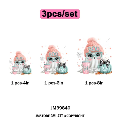 Pink Sweater Hat Coffee Girls Ghost Animal Pumpkin Halloween Iron on DTF Washable Transfers Stickers Ready to Press for Textile
