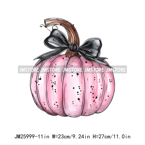 Colorful Gothic Girly Halloween Black Pumpkin Coquette Bow Decasl DTF Iron On Transfers Stickers Ready To Press For T-shirt Bags