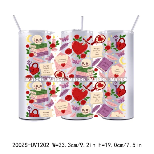 Coquette Bow Flowers Book Lover UV DTF Tumbler Wraps Durable Ready To Apply Transfer Stickers For 20OZ Straight Skinny Tumblers