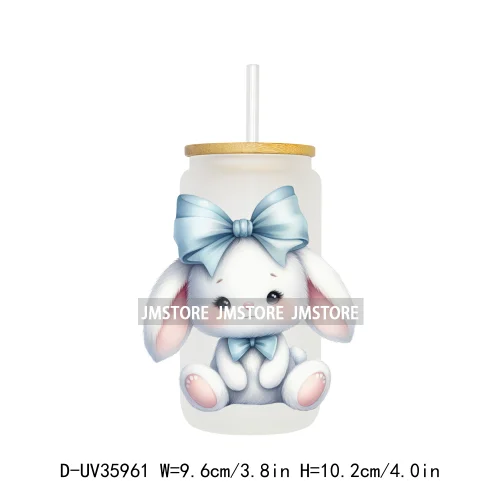 Coquette Bow Cute Animals UV DTF Transfer Stickers Decals Ready To Apply Waterproof Print For 16OZ Libbey Glass Can Cups Tumbler