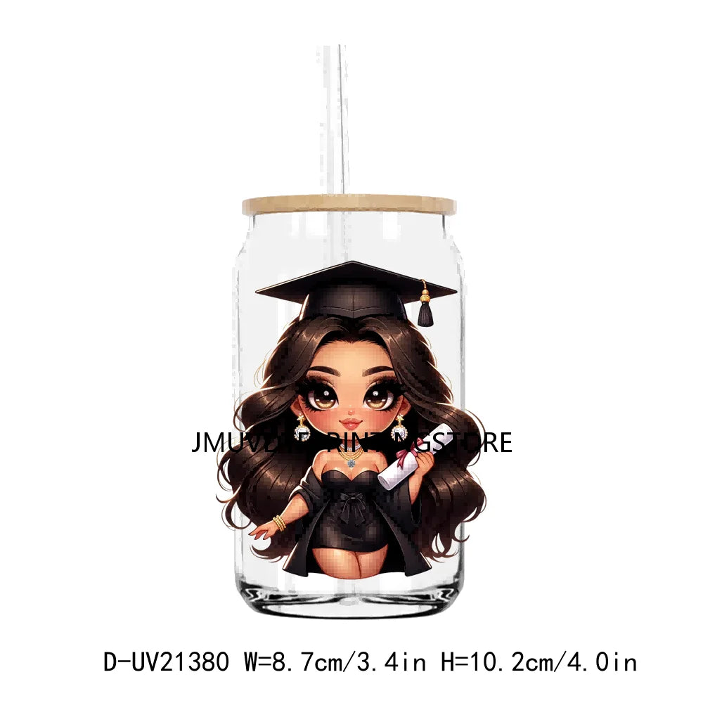 Chibi Latina Graduation Diploma UV DTF Transfer Stickers Decals For Libbey Cold Cups Mug Tumbler Waterproof DIY Logo Senior 2024