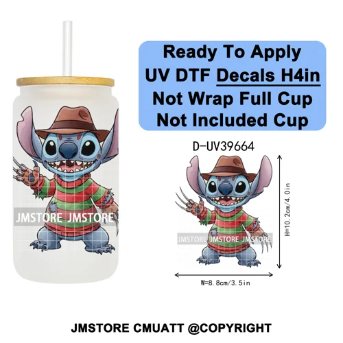 Halloween Cartoon Characters UV DTF Transfer Stickers Decals Ready To Apply Waterproof For 16OZ Libbey Glass Can Cups Tumbler