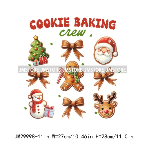 Merry Christmas Santa Claus Gingerbread Cookie Baking Coffee Vibes Iron On DTF Transfers Stickers Ready To Press For Clothing